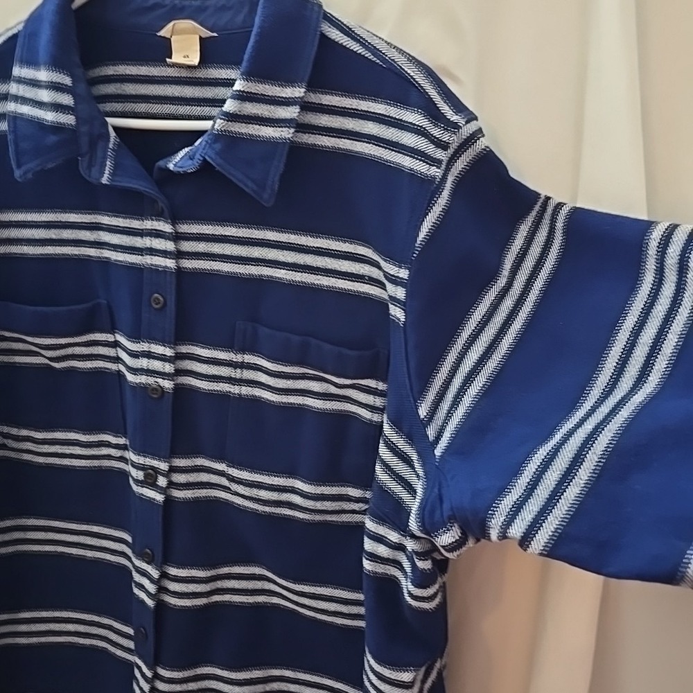 Duluth Trading Co Women's Shacket Blue White‎ Stripe Flannel Cotton Plus Size 4X - Picture 5 of 14